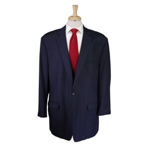 Lauren Ralph Lauren Mens Navy Blue Windowpane 2-Btn Wool Suit 52L